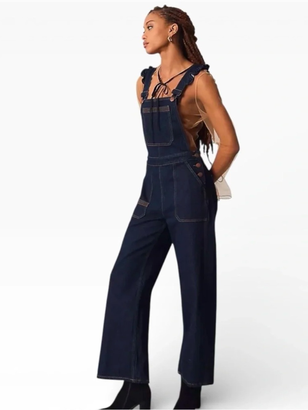 Seventy X Mochi for Anthropologie Elodie Overalls with frill ruffle straps